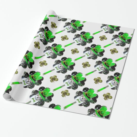ST PATRICK'S DAG CAT, LEPRECHAUN PET EN SHAMROCKS CADEAUPAPIER (Uitgerold)