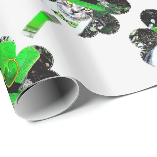 ST PATRICK'S DAG CAT, LEPRECHAUN PET EN SHAMROCKS CADEAUPAPIER (Rol Hoek)