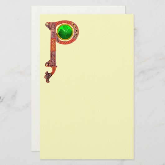 ST PATRICK'S DAG CELTIC P MONOGRAM MET SHAMROCK BRIEFPAPIER (Voorkant / Achterkant)