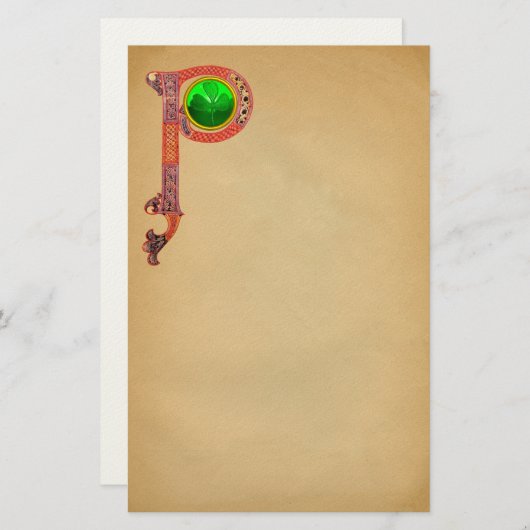 ST PATRICK'S DAG CELTIC P MONOGRAM MET SHAMROCK BRIEFPAPIER (Voorkant / Achterkant)