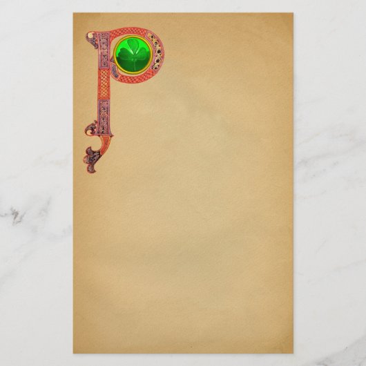 ST PATRICK'S DAG CELTIC P MONOGRAM MET SHAMROCK BRIEFPAPIER (Voorkant)