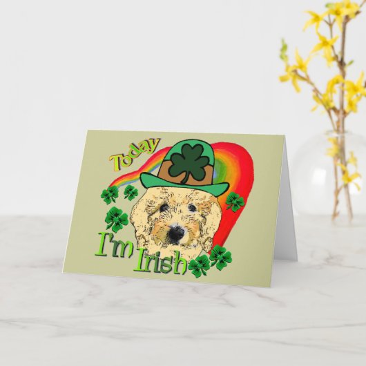 St Patricks Dag Goldendoodle Kaart (Gele Bloem)