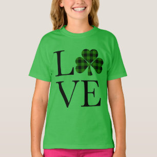 St.Patricks dag groen zwart geruit klaver liefde T-shirt