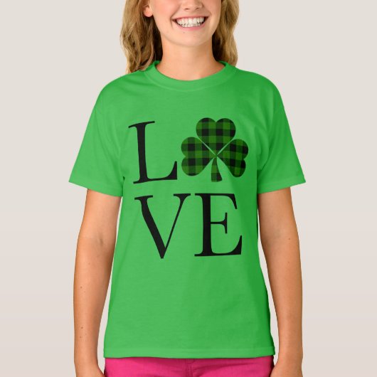 St.Patricks dag groen zwart geruite klaver liefde T-shirt (Voorkant)