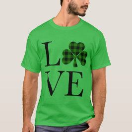 St.Patricks dag groen zwart geruite klaver liefde T-shirt