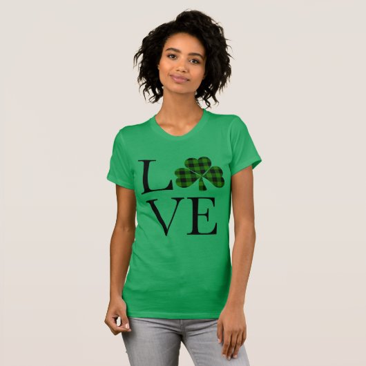 St.Patricks dag groen zwart geruite klaver liefde T-shirt (Voorkant volledig)