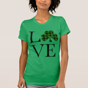 St.Patricks dag groen zwart geruite klaver liefde T-shirt