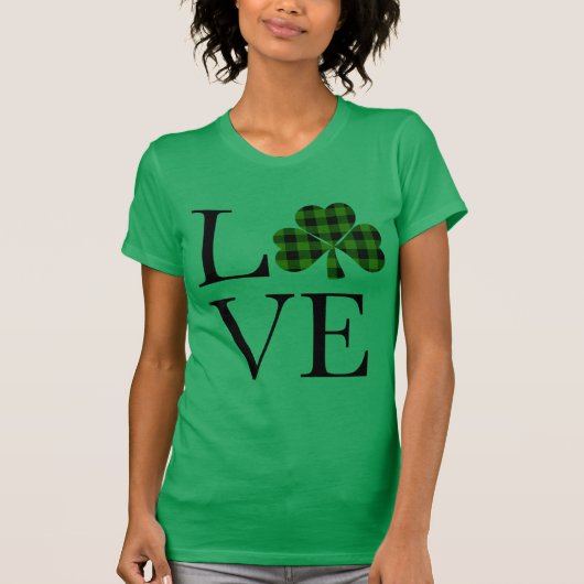 St.Patricks dag groen zwart geruite klaver liefde T-shirt (Voorkant)