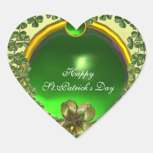 ST.PATRICK'S DAG GROENE EMERALD GEM SHAMROCK HEART HART STICKER
