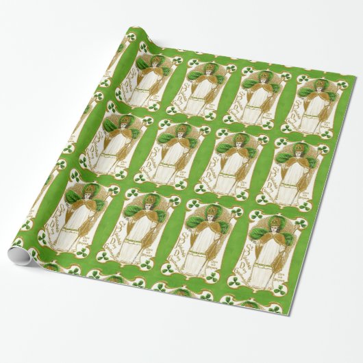 ST.PATRICK'S DAG GROENE SCHAMROKKEN EN TRINITY CADEAUPAPIER (Uitgerold)