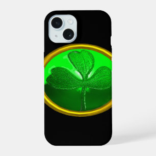 ST. PATRICK'S DAG GROENE SHAMROCK EDELSTEEN SIERAD iPhone 15 HOESJE