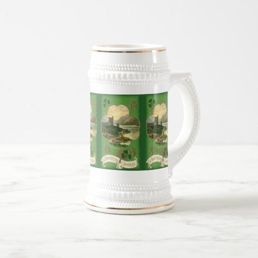  St. Patricks Dag Groeten Shamrock Castle Bierpul (Voorkant rechts)