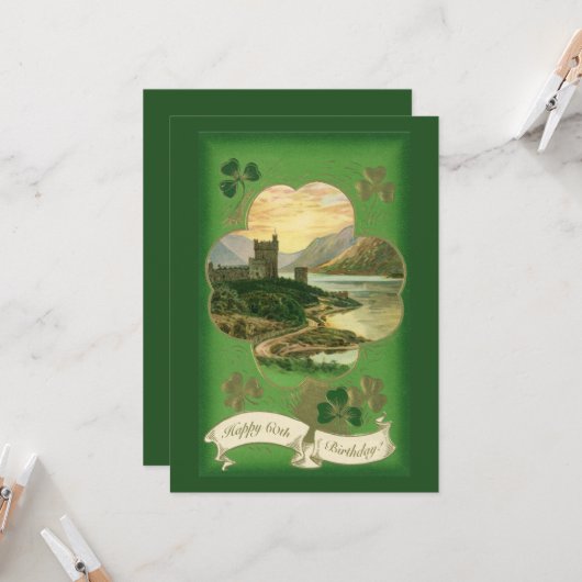  St. Patricks Dag Groeten Shamrock Castle Kaart (Voorkant / Achterkant in situ)