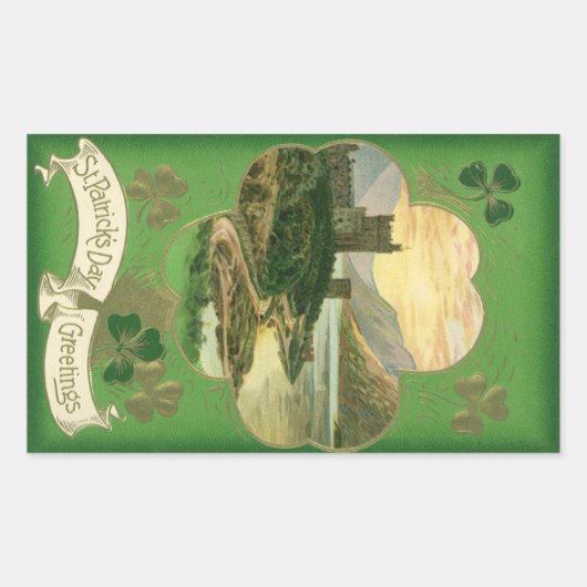 St. Patricks Dag Groeten Shamrock Castle Rechthoekige Sticker (Voorkant)