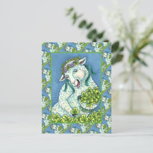 ST. PATRICK'S DAG IRISH EWE, SHEEP & SHAMROCKS BRIEFKAART (Staand voorkant)