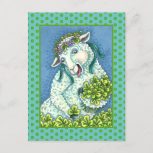 ST. PATRICK'S DAG IRISH EWE, SHEEP & SHAMROCKS BRIEFKAART