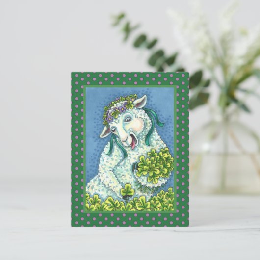 ST. PATRICK'S DAG IRISH EWE, SHEEP & SHAMROCKS BRIEFKAART (Staand voorkant)