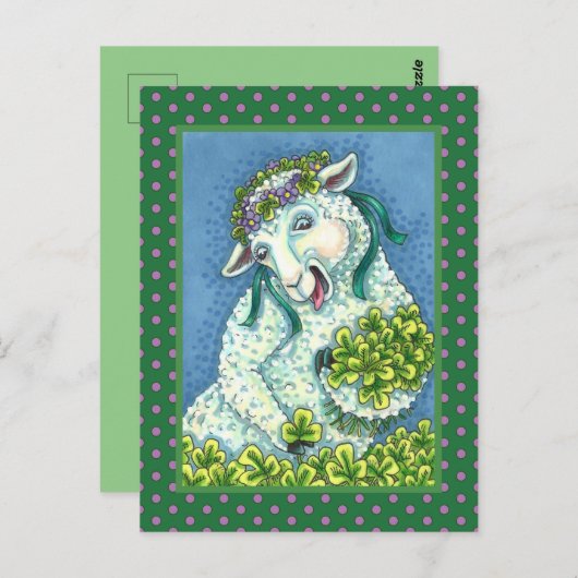 ST. PATRICK'S DAG IRISH EWE, SHEEP & SHAMROCKS BRIEFKAART (Voorkant / Achterkant)