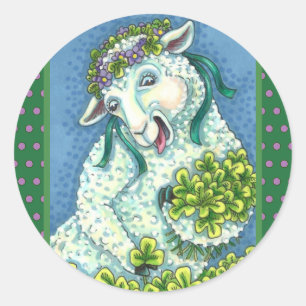 ST. PATRICK'S DAG IRISH EWE, SHEEP & SHAMROCKS RONDE STICKER