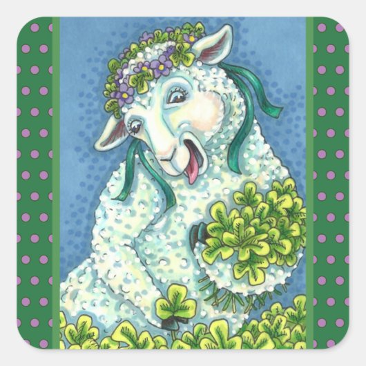 ST. PATRICK'S DAG IRISH EWE, SHEEP & SHAMROCKS VIERKANTE STICKER (Voorkant)