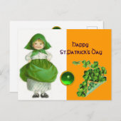 ST. PATRICK'S DAG IRISH GIRL EMERALD GEMSTONE FEESTDAGENKAART (Voorkant / Achterkant)