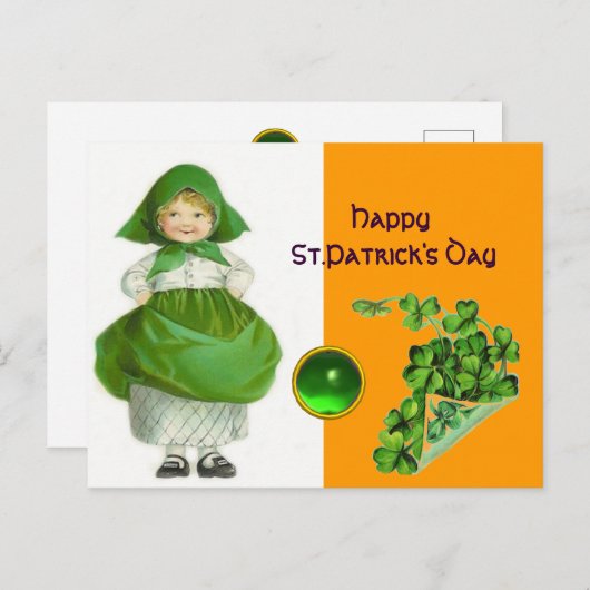 ST. PATRICK'S DAG IRISH GIRL EMERALD GEMSTONE FEESTDAGENKAART (Voorkant / Achterkant)