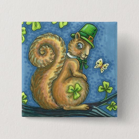 ST. PATRICK'S DAG IRISH LEPRECHAUN SQUIRREL, Lucky Vierkante Button 5,1 Cm (Voorkant)