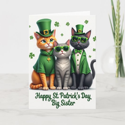 St. Patricks Dag Kat Groot Zuster Kaart (Voorkant)