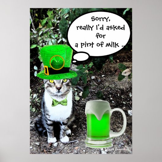 ST. PATRICK'S DAG KAT MET GROENE IERSE BIER POSTER (Voorkant)