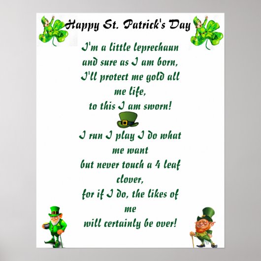 ST. PATRICK'S DAG LEPRECHAUN POEM POSTER (Voorkant)
