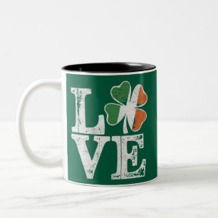 St. Patrick's Dag Liefde Gelukkig Iers Klaver Groe Tweekleurige Koffiemok