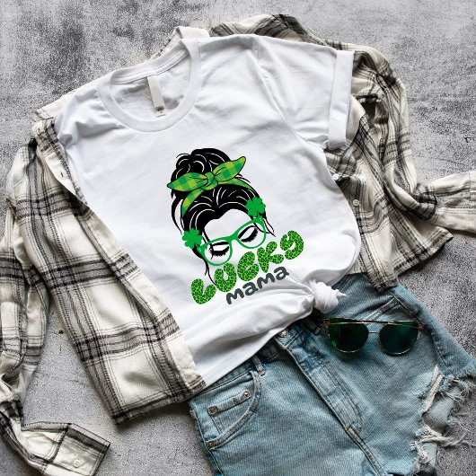 St Patricks dag Schattige mama's gezicht Retro Luc T-shirt