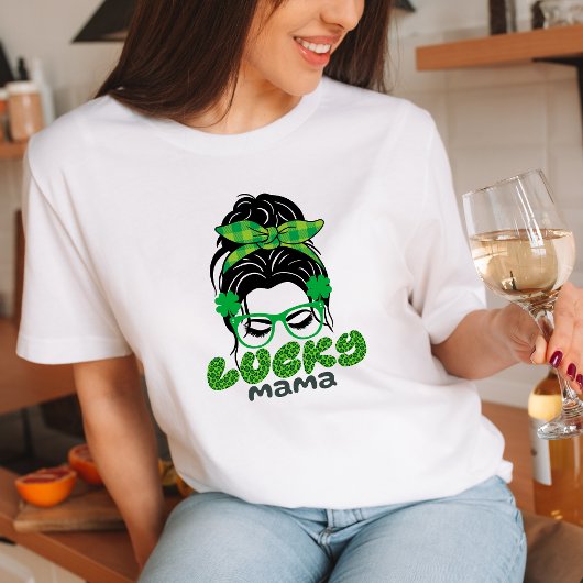 St Patricks dag Schattige mama's gezicht Retro Luc T-shirt