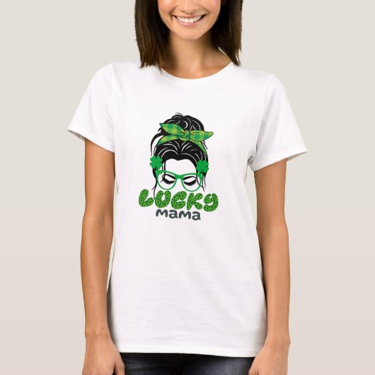 St Patricks dag Schattige mama's gezicht Retro Luc T-shirt (Voorkant)