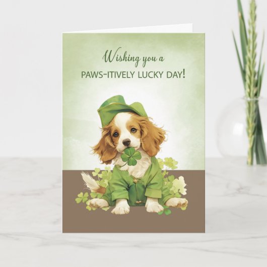 St. Patricks Dag Schattigee Puppy Dog Lucky Wishes Kaart (Voorkant)