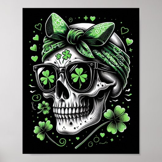 St. Patrick's Dag Schedel Rommelige Knot Klaver Zo Poster (Voorkant)