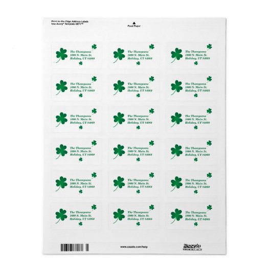 ST. PATRICK'S DAG-/Shamrock-labels Etiket (Full Sheet)