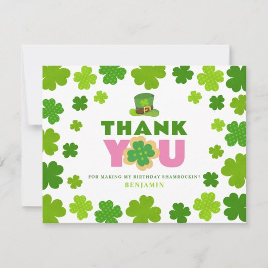 St. Patrick's Day 1e verjaardag Clover Aangepaste  Bedankkaart (Voorkant)
