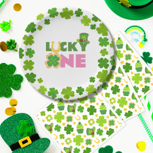 St. Patrick's Day 1e verjaardag Lucky One Shamrock Papieren Bordje