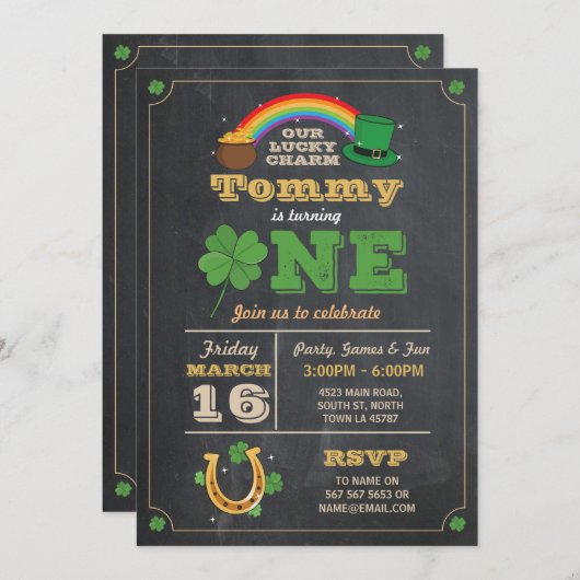 St. Patricks Day 1st Birthday Party Nodig er een u Kaart (Voorkant / Achterkant)