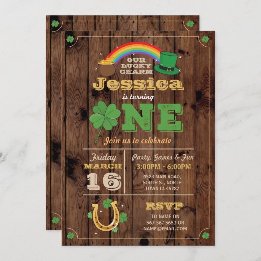 St. Patricks Day 1st Birthday Party Uitnodiging Ee (Voorkant / Achterkant)