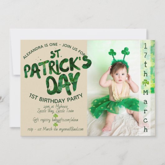St Patrick's Day 1st BIRTHDAY - PHOTO Uitnodiging (Voorkant)