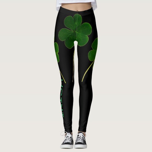 St Patrick's Day 2020 Irish Shamrock Green Text Leggings (Voorkant)