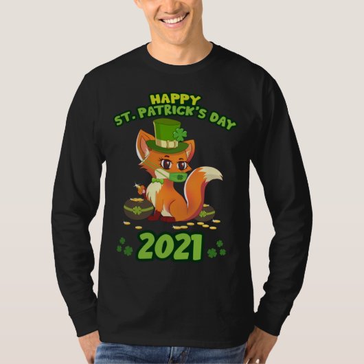 St Patricks Day 2021 Lucky Fox Irish Social Distan T-shirt (Voorkant)