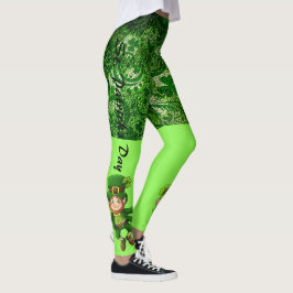 St Patrick's Day 2 Tone Green Fun Leprechaun Leggings