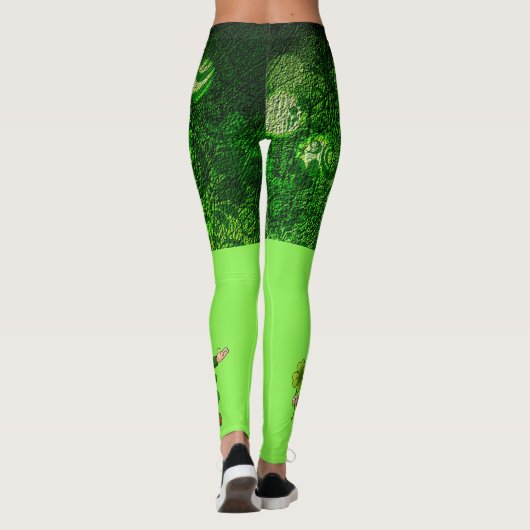 St Patrick's Day 2 Tone Green Fun Leprechaun Leggings (Achterkant)