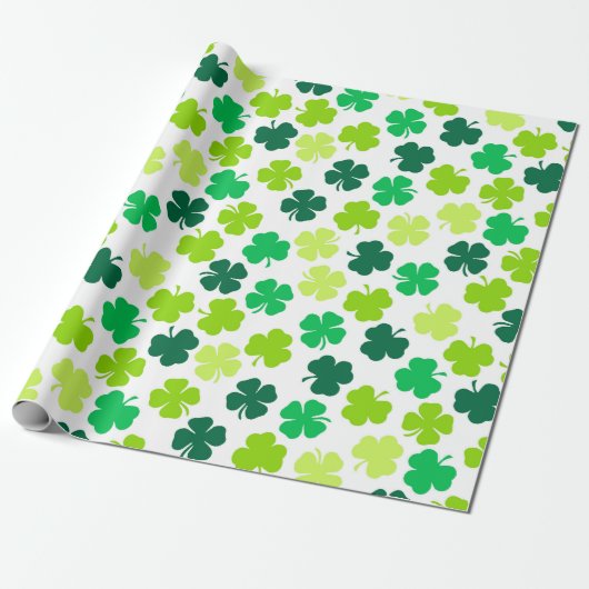 St Patrick's Day 4 Bladklaver Groen Wit Cadeaupapier (Uitgerold)