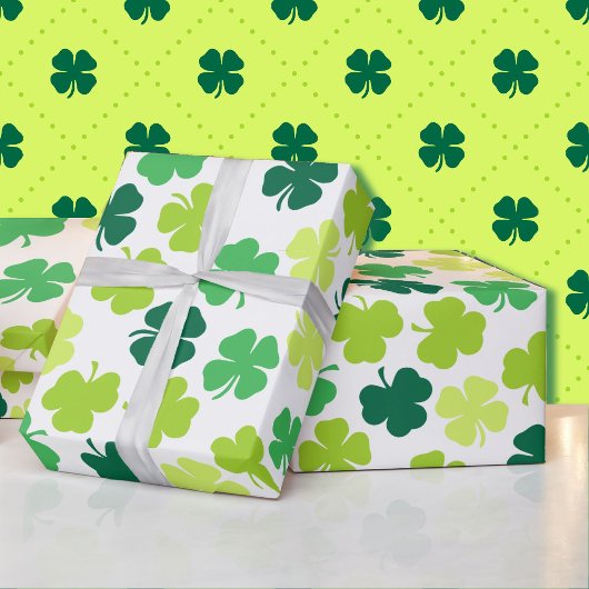 St Patrick's Day 4 Bladklaver Groen Wit Cadeaupapier