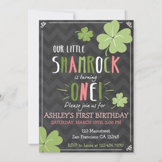 St. Patrick's Day 4 Leaf Clover Birthday Invite Kaart (Voorkant)