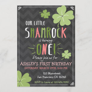 St. Patrick's Day 4 Leaf Clover Birthday Invite Kaart